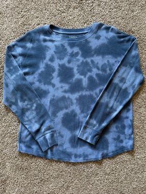 Time and Tru Blue Tie-Dye Waffle Long Sleeve Top